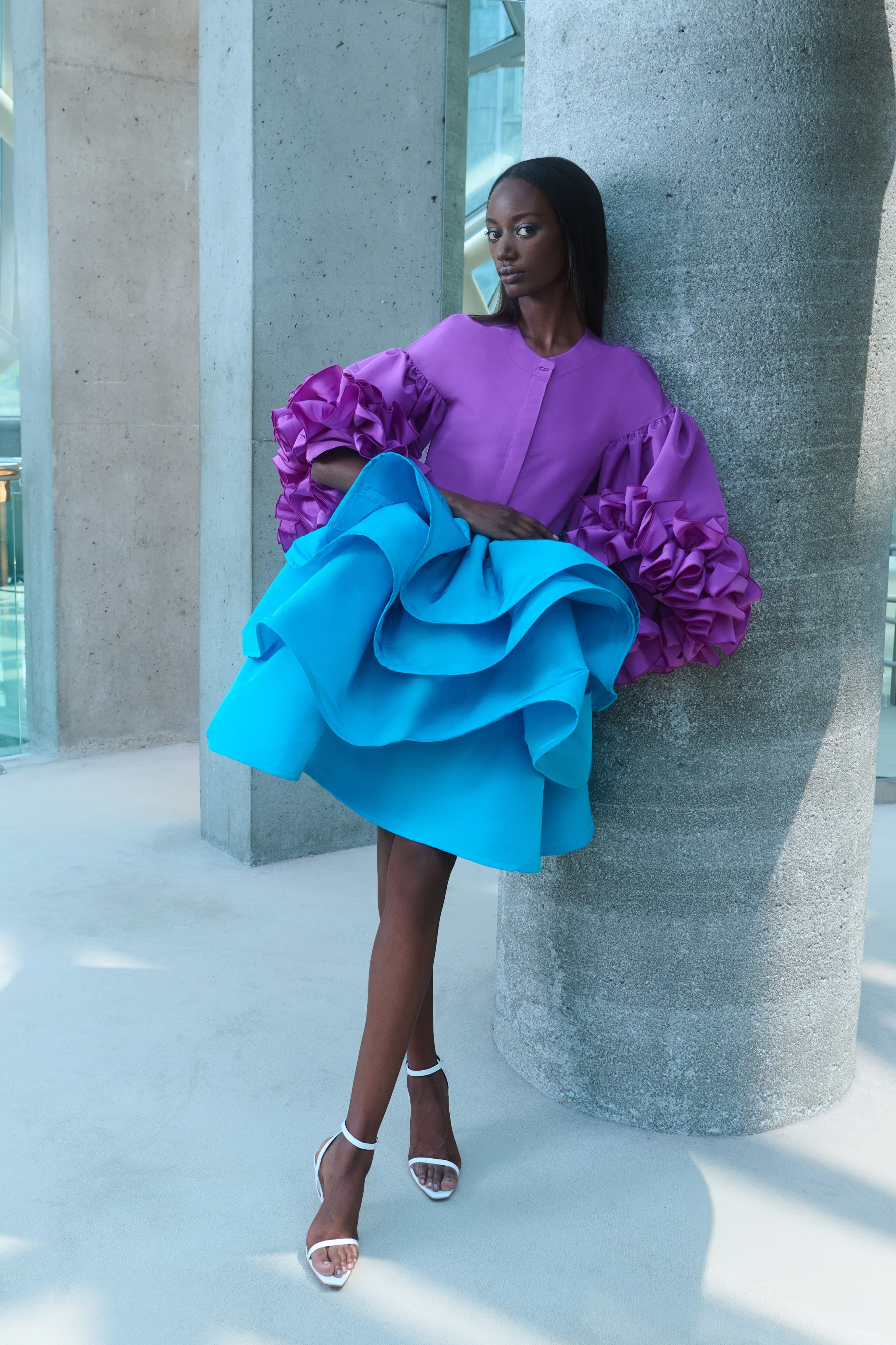 greta constantine blue dress Greta Constantine Percier V-neck Gown | Blue